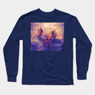 NEPTUNE AND AMPHITRITE WITH A HIPPOCAMPUS Pompeii Roman Fresco in Blue Long Sleeve T-Shirt